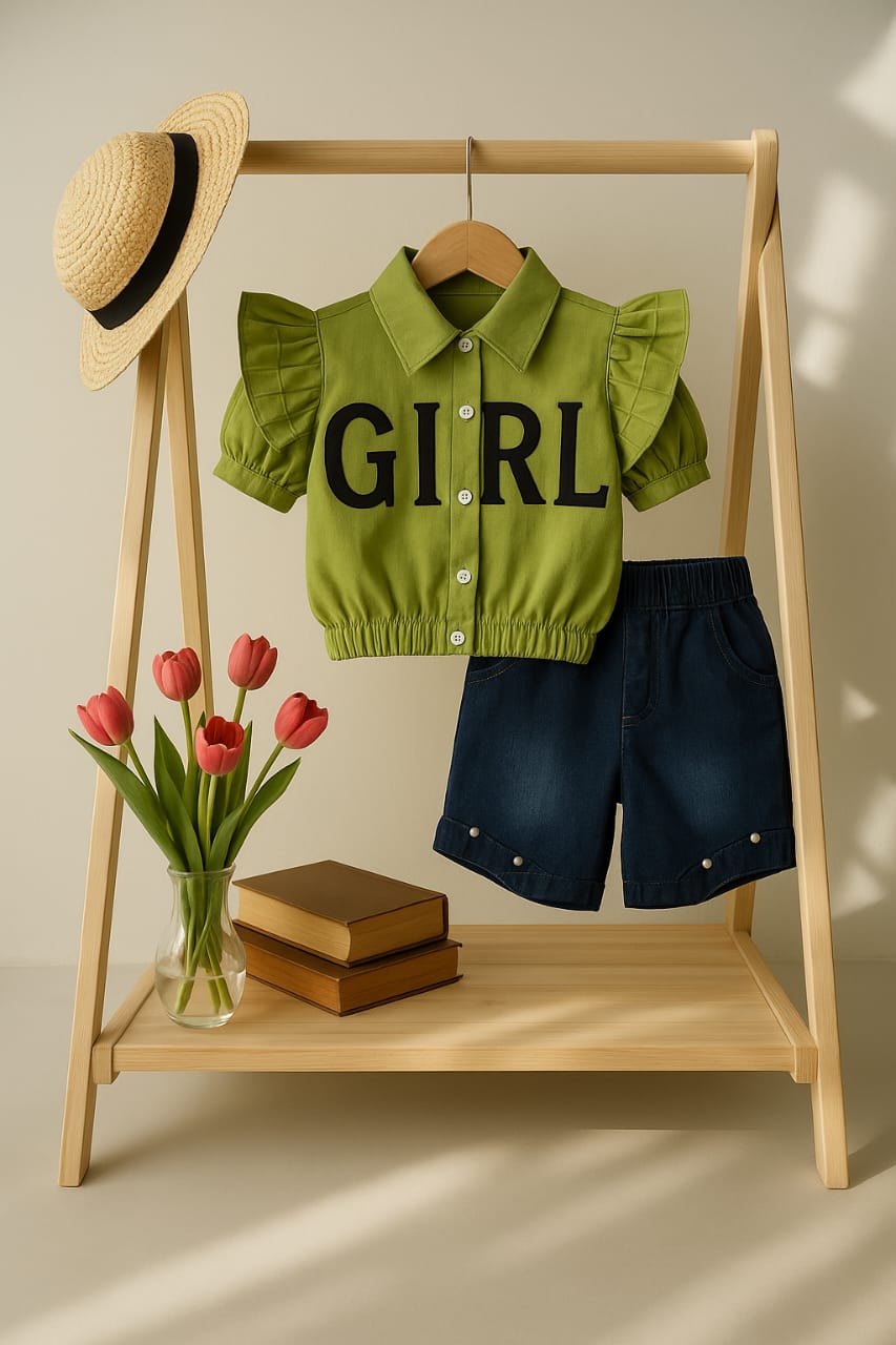 2-piece shirt with danim shorts