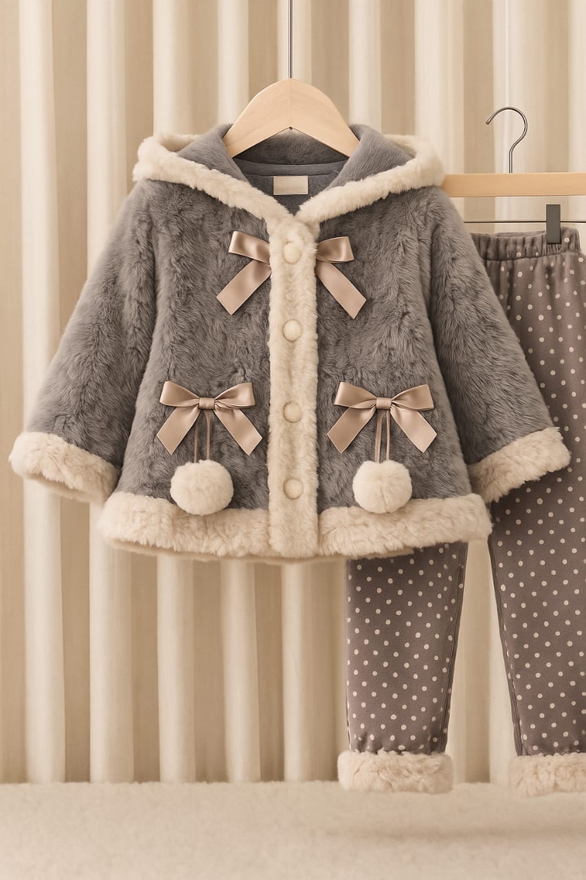 2-PIECE HOODED RABBIT WOOL FLEECE OUTFIT