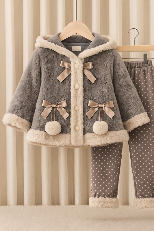 2-PIECE HOODED RABBIT WOOL FLEECE OUTFIT