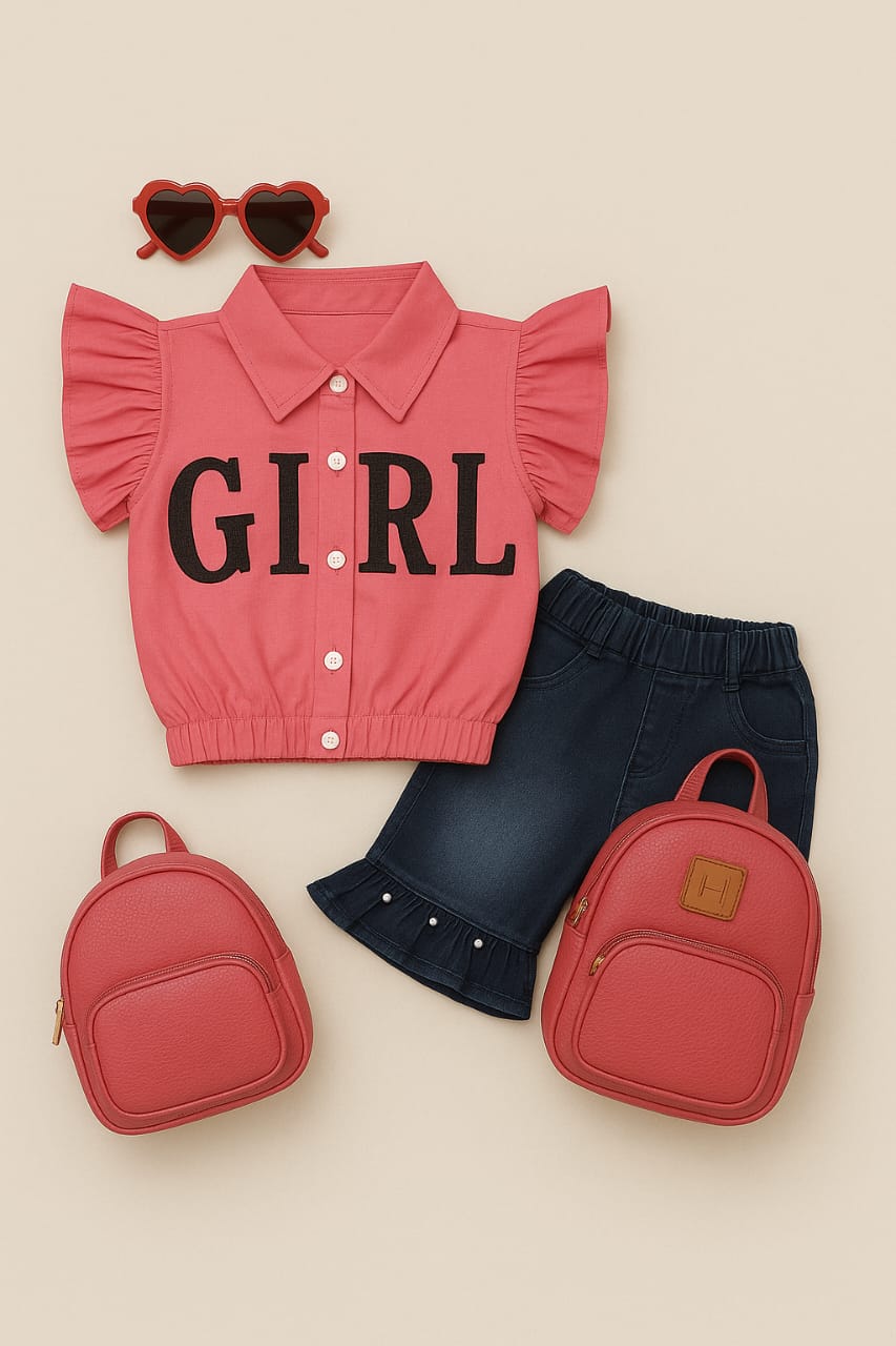 2-piece shirt with danim shorts