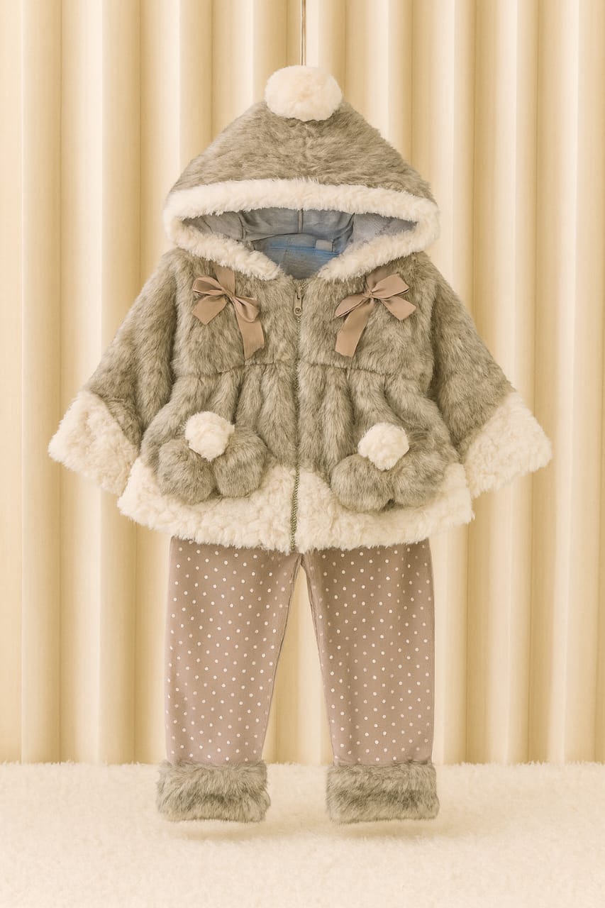 2-PIECE HOODED RABBIT WOOL FLEECE OUTFIT