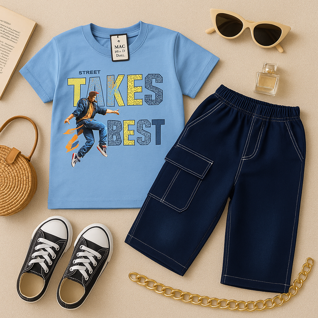 2-Piece shirt with danim shorts