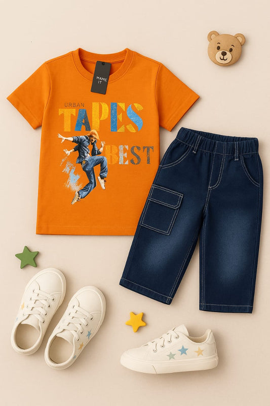 2-Piece shirt with danim shorts